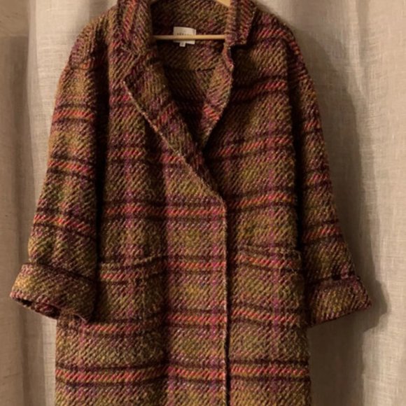 Sézane Plaid Marlone Coat in Brown and Fuschia Wool Sz 34 / US 4 or 6 oversized - Picture 11 of 12